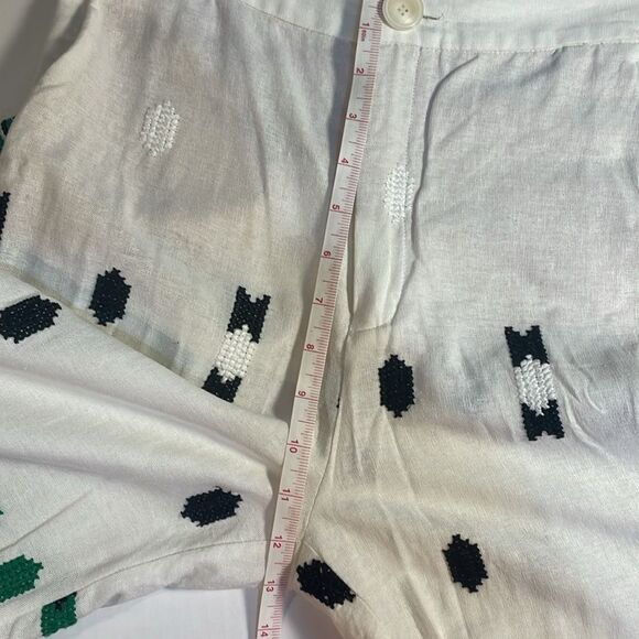 Zara Embroidered Linen Blend Pants White Green Aztec Design Pocket Blogger Fav S - Picture 12 of 16